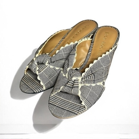🌻 NEW Jack Rogers Midnight "Holly" Plaid Open Toe Knotted Slide Mules Heel 7.5 - Picture 1 of 13